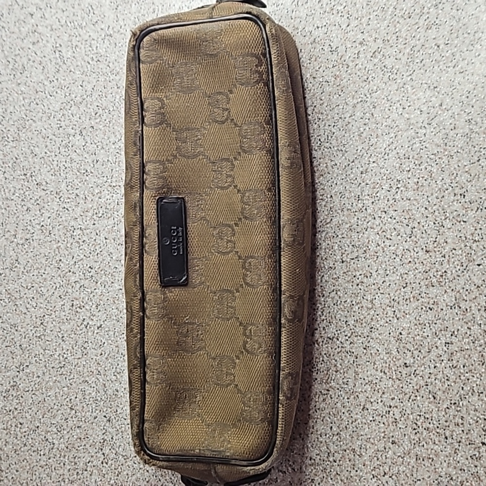 Gucci Metallic Copper Dark Brown Monogram Long Zip Pouch Case Bag Clutch
